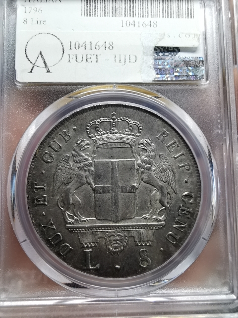 凡希社世界钱币微拍CICE专场拍卖 稀！1796热那亚8里拉大银PCGS-MS63收藏级！
