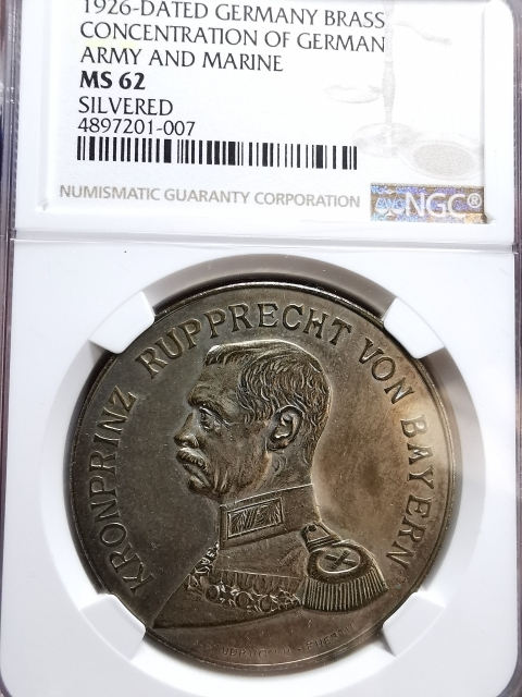 凡希社世界钱币微拍CICE专场拍卖 1926德国海军集合纪念镀银章NGC-MS62