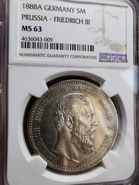 凡希社世界钱币微拍CICE专场拍卖 1888德国三皇之年5马克NGC-MS63