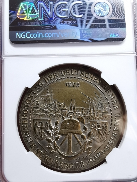 凡希社世界钱币微拍CICE专场拍卖 1926德国海军集合纪念镀银章NGC-MS62