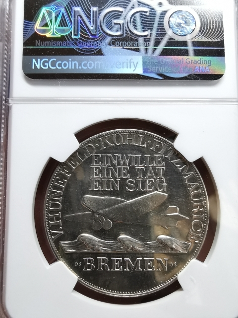 凡希社世界钱币微拍CICE专场拍卖 1928德国不来梅号航线首航纪念银章NGC-UNCD