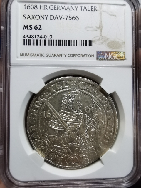 凡希社世界钱币微拍CICE专场拍卖 稀！1608德国萨克森泰勒大银NGC-MS62稀少品相！