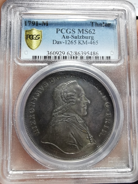 凡希社世界钱币微拍CICE专场拍卖 稀！1791萨尔茨堡主教泰勒PCGS-MS62原味收藏级！