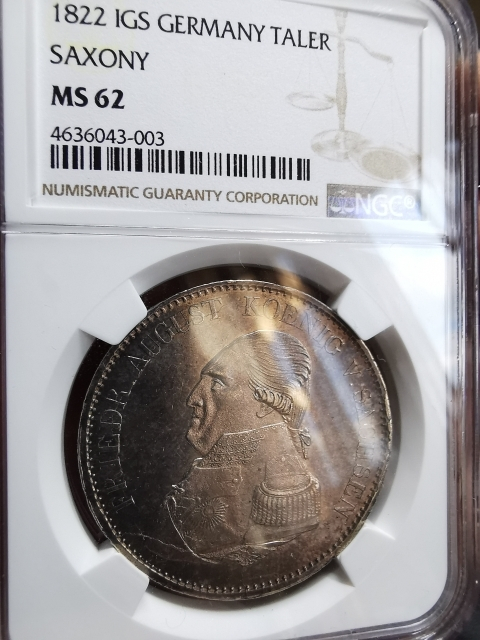 凡希社世界钱币微拍CICE专场拍卖 荐！1822德国萨克森泰勒大银NGC-MS62五彩！