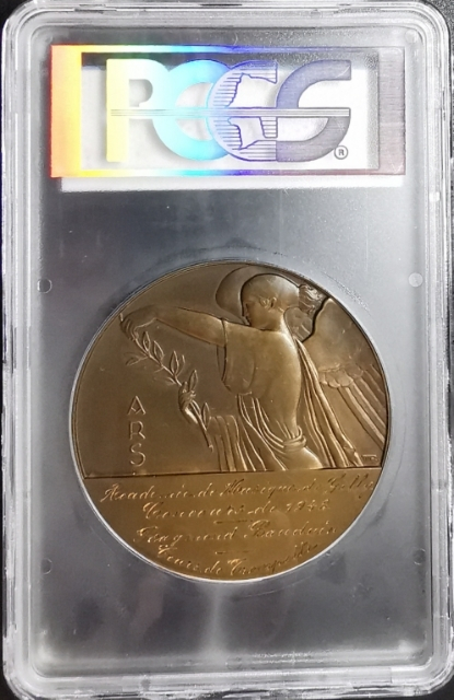 凡希社世界钱币微拍CICE专场拍卖 1942比利时吉利音乐学院纪念大铜章70毫米PCGS-SP64精美！