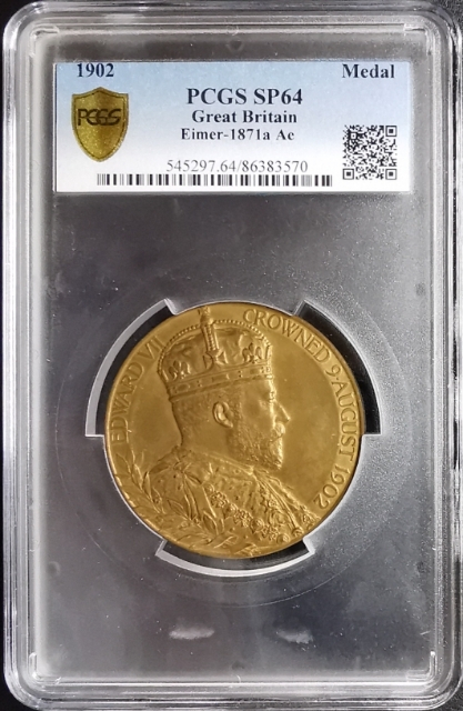 凡希社世界钱币微拍CICE专场拍卖 1902英国爱德华加冕纪念大型铜章PCGS-SP64