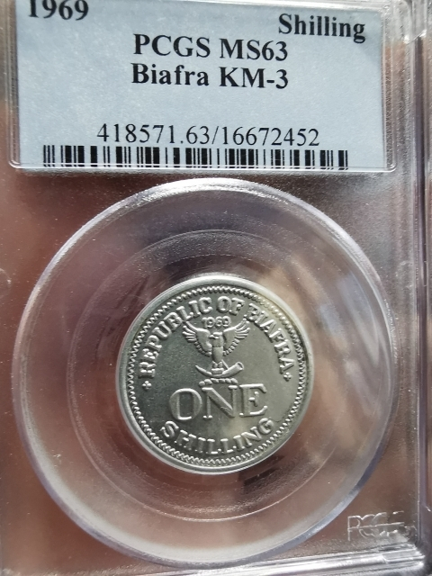 凡希社世界钱币微拍CICE专场拍卖 罕！1969比夫拉ONE先令PCGS-MS63