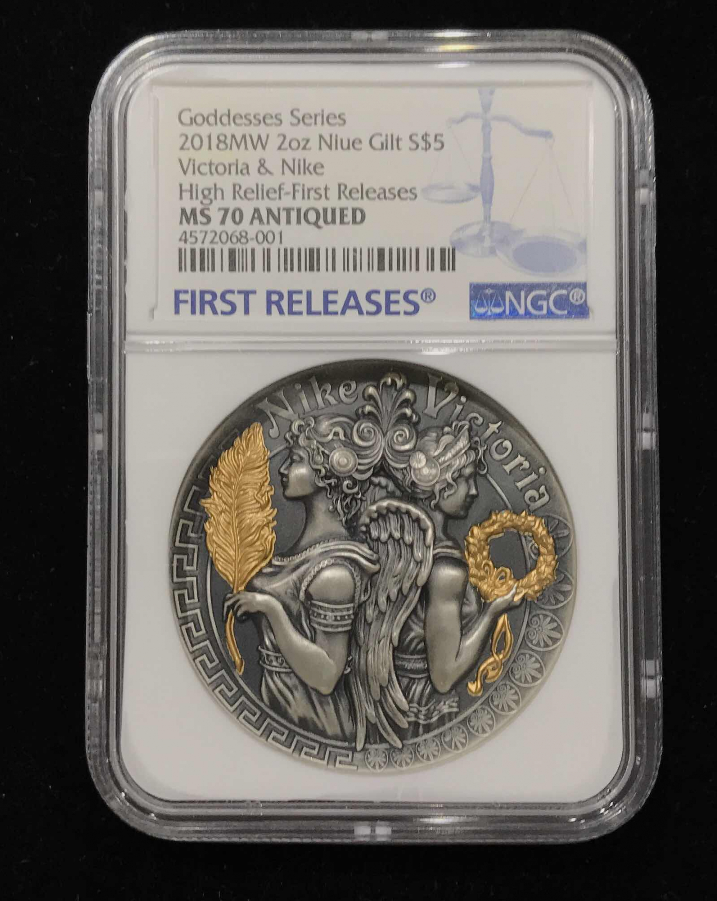【随心拍&GetCoin】现代金银币拍卖第三十五期 纽埃2018年胜利女神1尼姬维多利亚2盎司镀金银币首期蓝标NGC70
