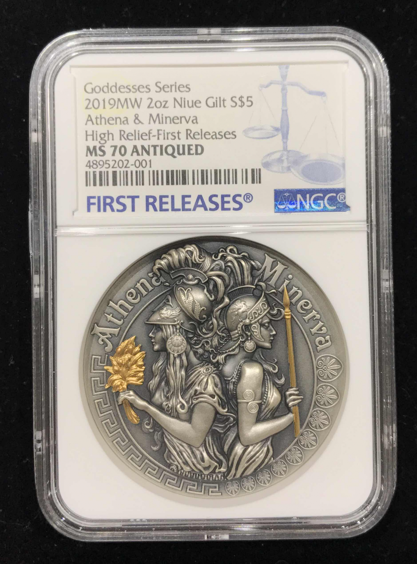 【随心拍&GetCoin】现代金银币拍卖第三十五期 纽埃2019年胜利女神系列2高浮雕2盎司镀金纪念银币首期蓝标NGC70