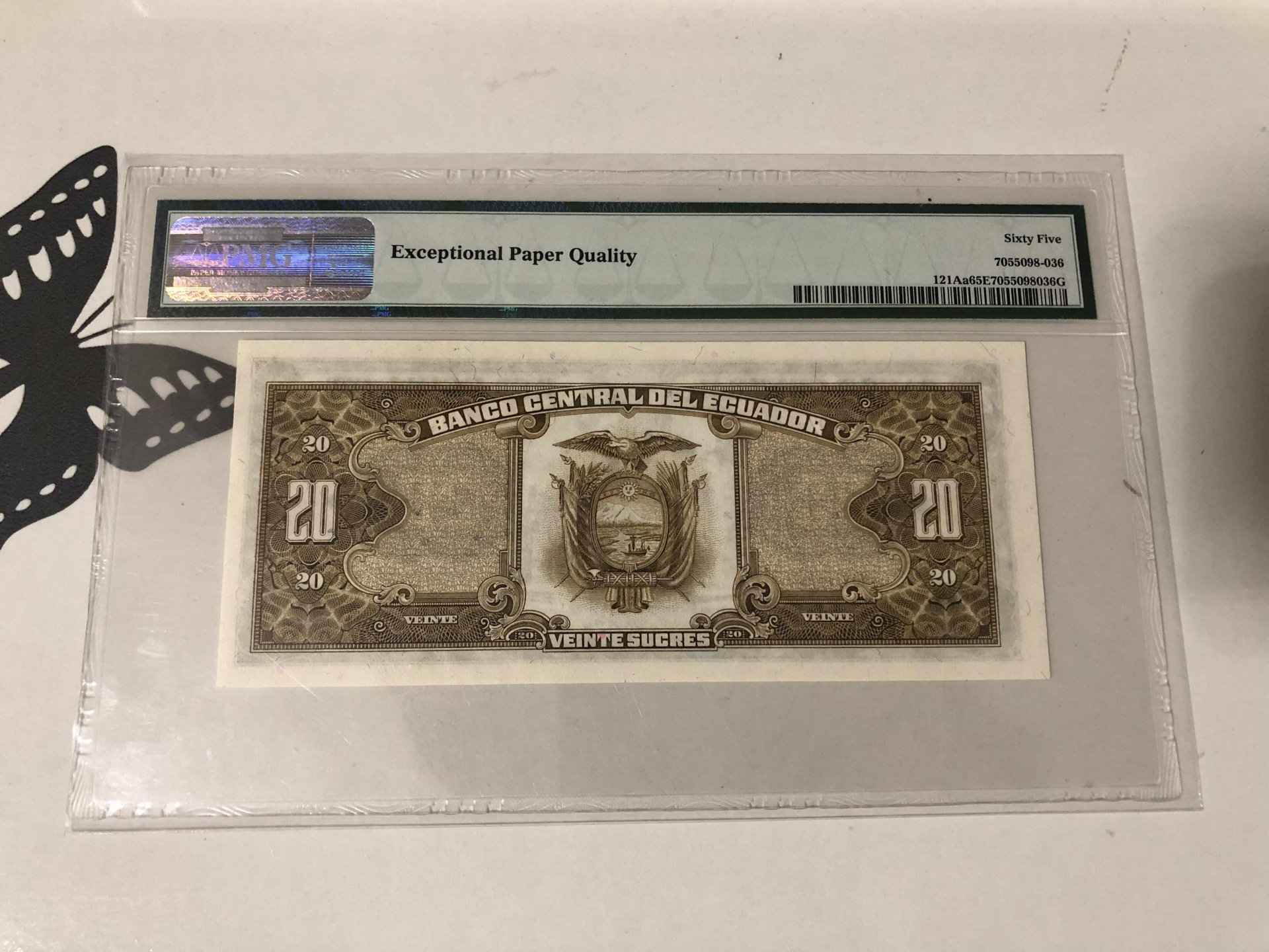 【收藏联盟】第102期拍卖 厄瓜多尔 1986-88年 20苏克雷 PMG65EPQ 绝品