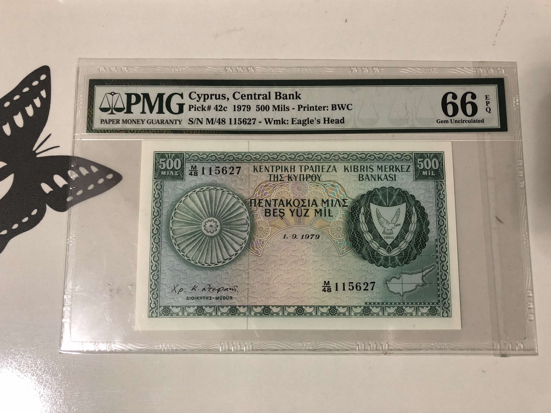 【收藏联盟】第101期拍卖——开启新纪元 塞浦路斯 1979年 500米尔 PMG66EPQ BWC出品