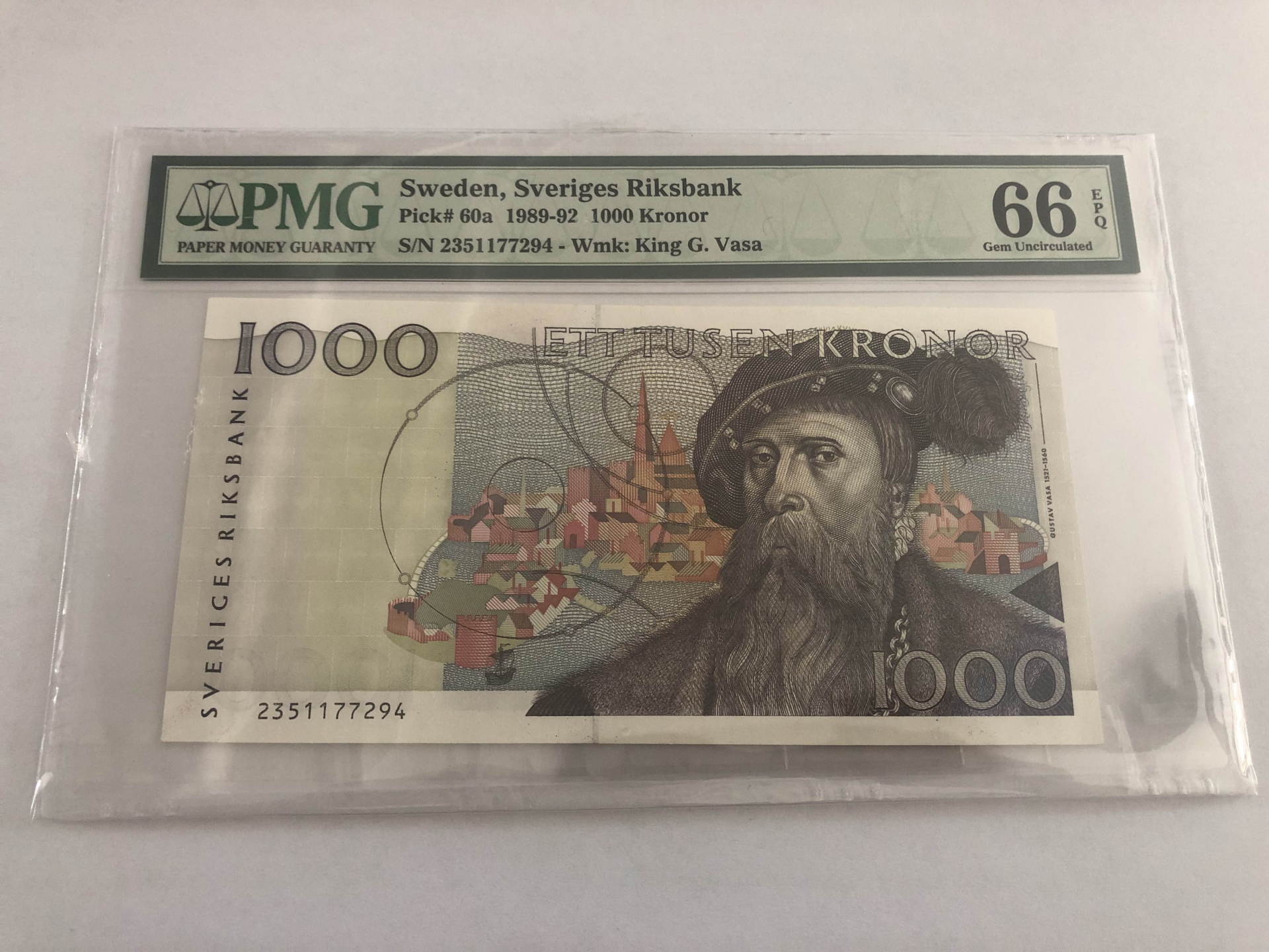 【收藏联盟】第101期拍卖——开启新纪元 瑞典 1989年 1000克朗 p60a 初版 PMG66EPQ