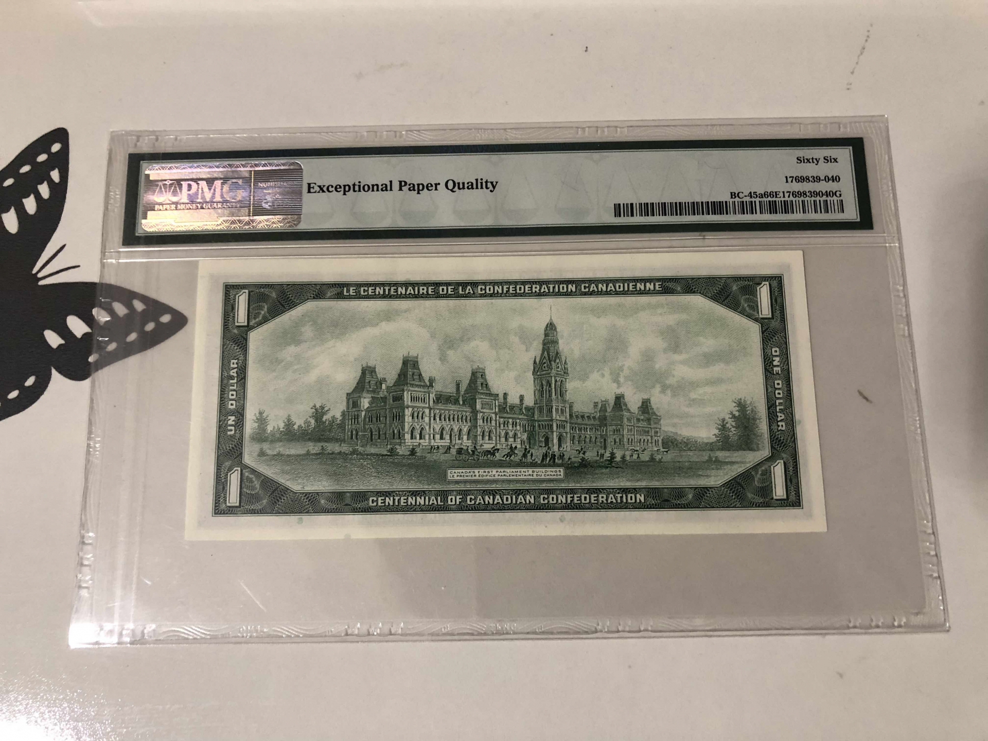 【收藏联盟】第101期拍卖——开启新纪元 加拿大 1967年 1元 加拿大联邦100周年 纪念钞 PMG66EPQ