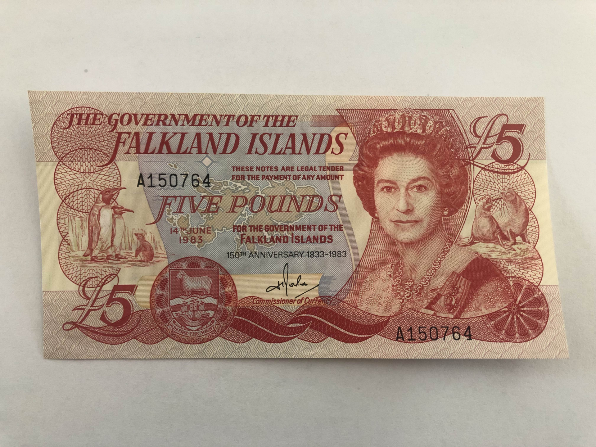 【收藏联盟】第101期拍卖——开启新纪元 福克兰群岛 1983年 5镑 全新UNC 女王纸币