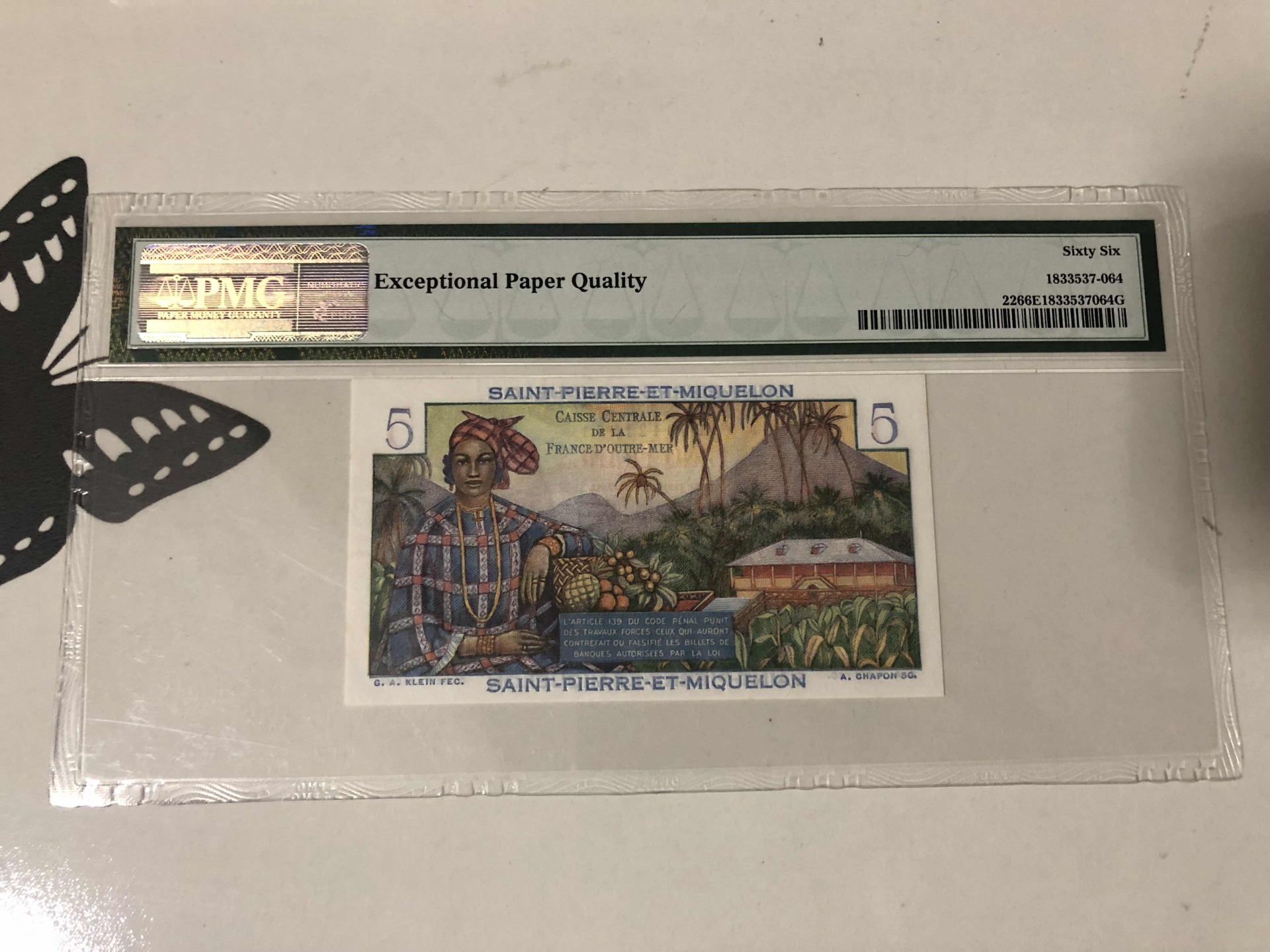 【收藏联盟】第101期拍卖——开启新纪元 圣皮埃尔和密克隆 1950-60年 5法郎 PMG66EPQ  p22 