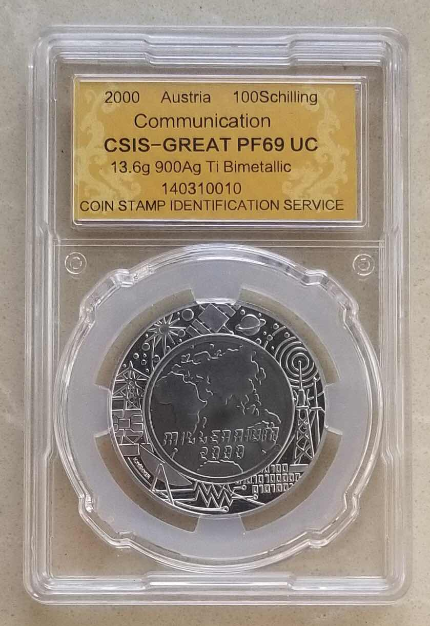 【随心拍&GetCoin】现代金银币拍卖第三十五期 奥地利2000年千禧年银钛双金属纪念币信泰评级封装