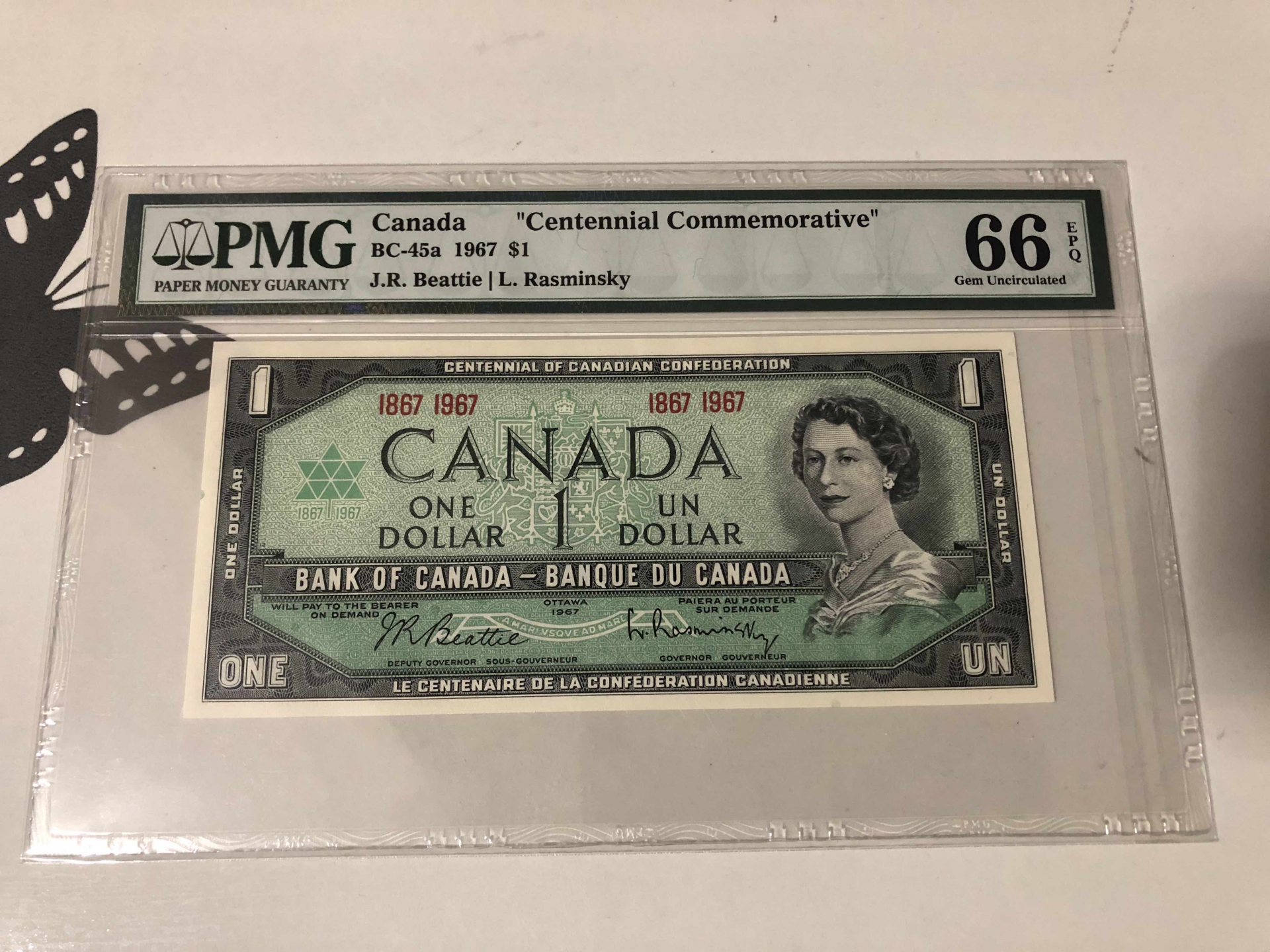 【收藏联盟】第101期拍卖——开启新纪元 加拿大 1967年 1元 加拿大联邦100周年 纪念钞 PMG66EPQ