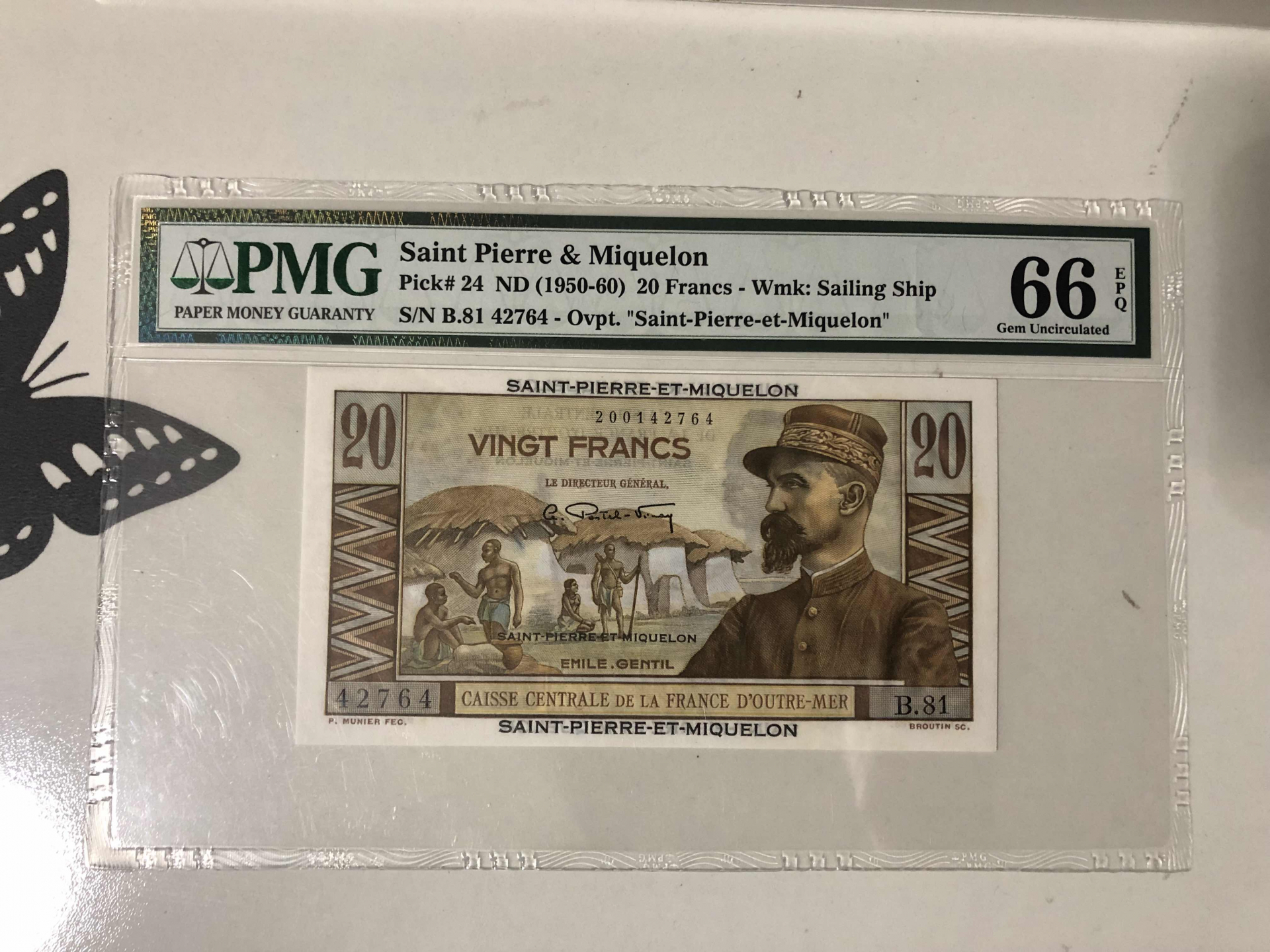 【收藏联盟】第101期拍卖——开启新纪元 圣皮埃尔和密克隆 1950-60年 20法郎 p24  PMG66EPQ