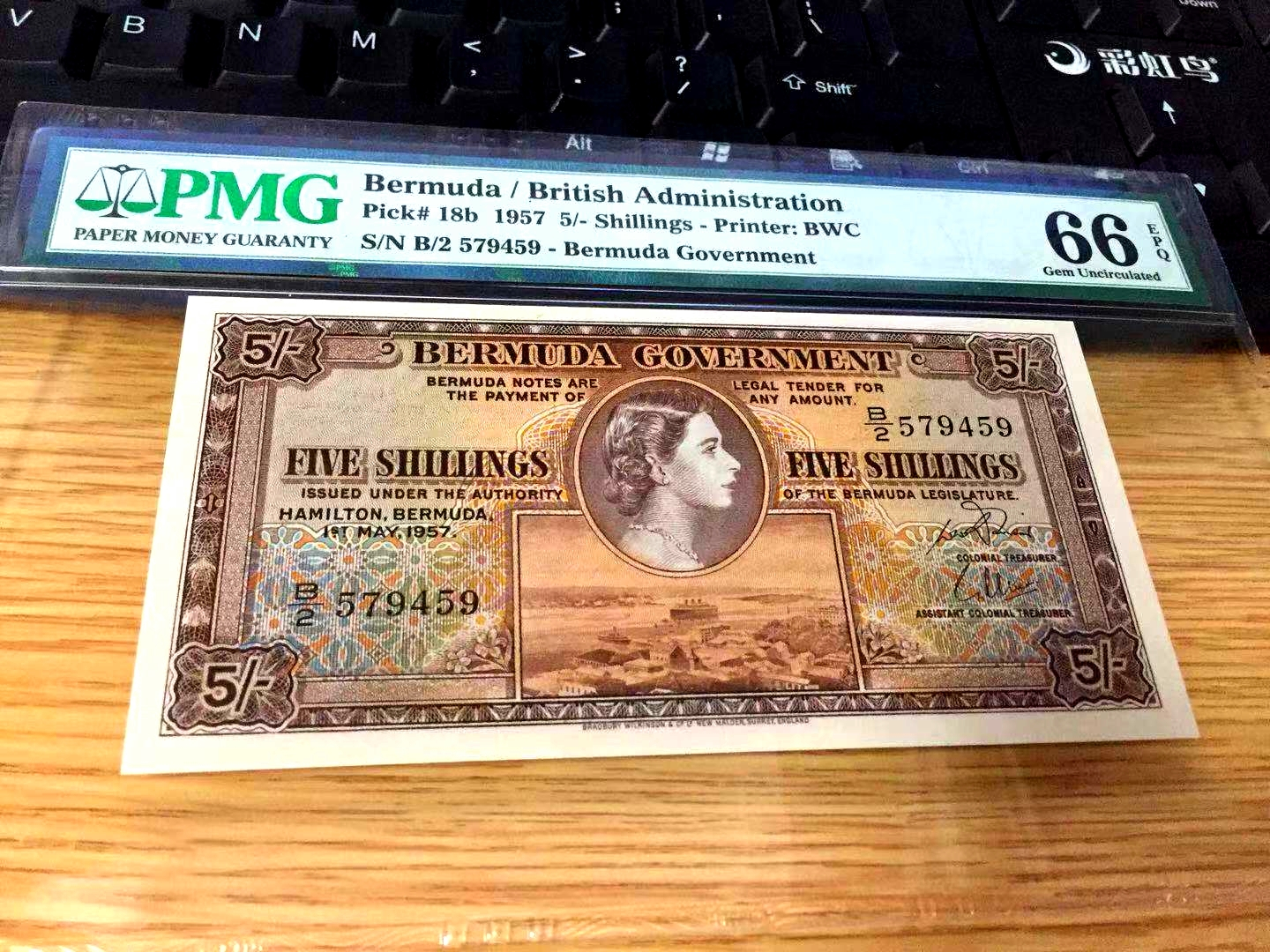 【收藏联盟】第101期拍卖——开启新纪元 百慕大 1957年 5先令pmg66EPQ绝品 BWC经典 早期女王纸币 