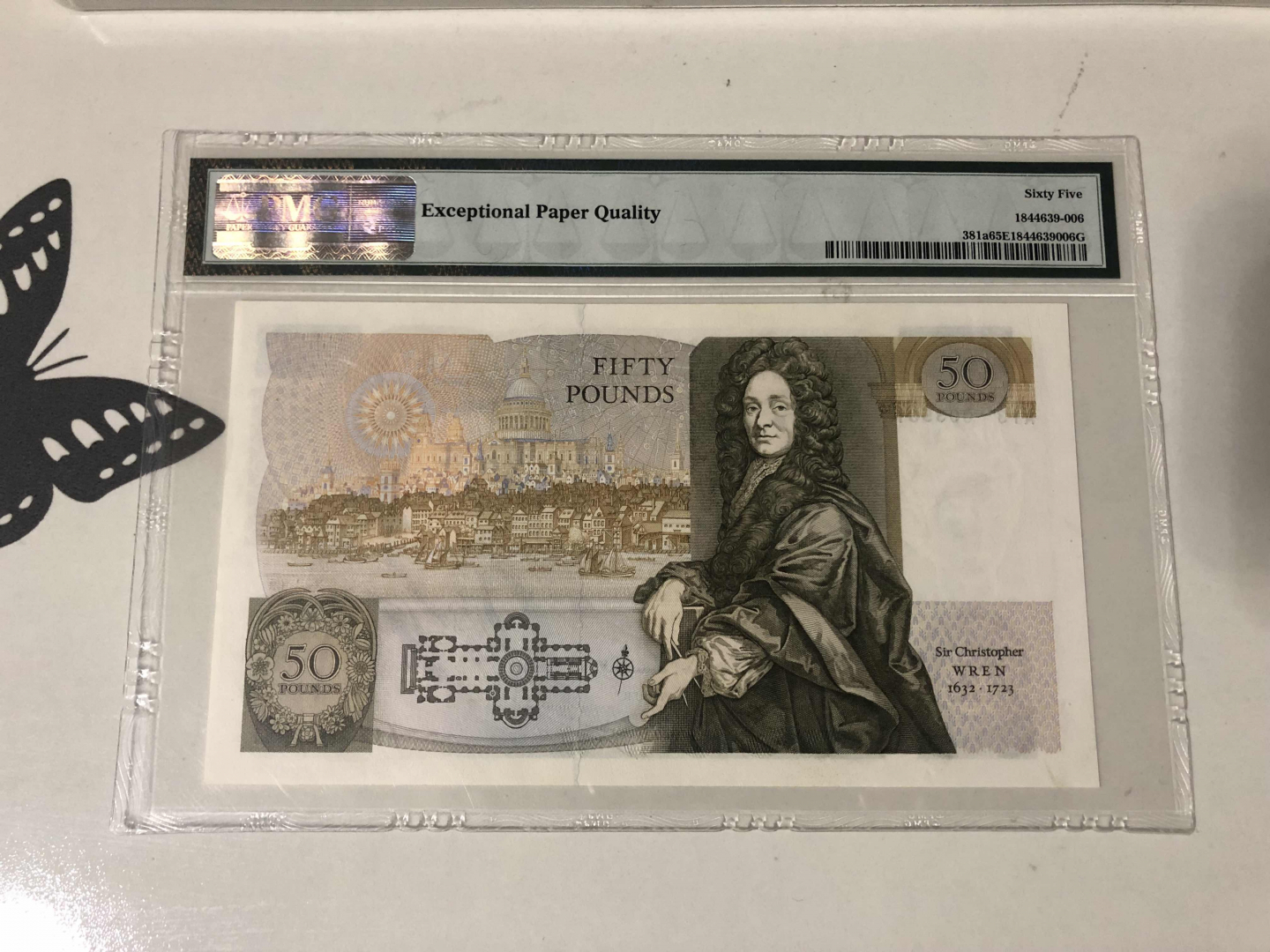 【收藏联盟】第101期拍卖——开启新纪元 英国 1981-88年 50镑 p381a 初版无金属线 PMG65EPQ D.H.F签名