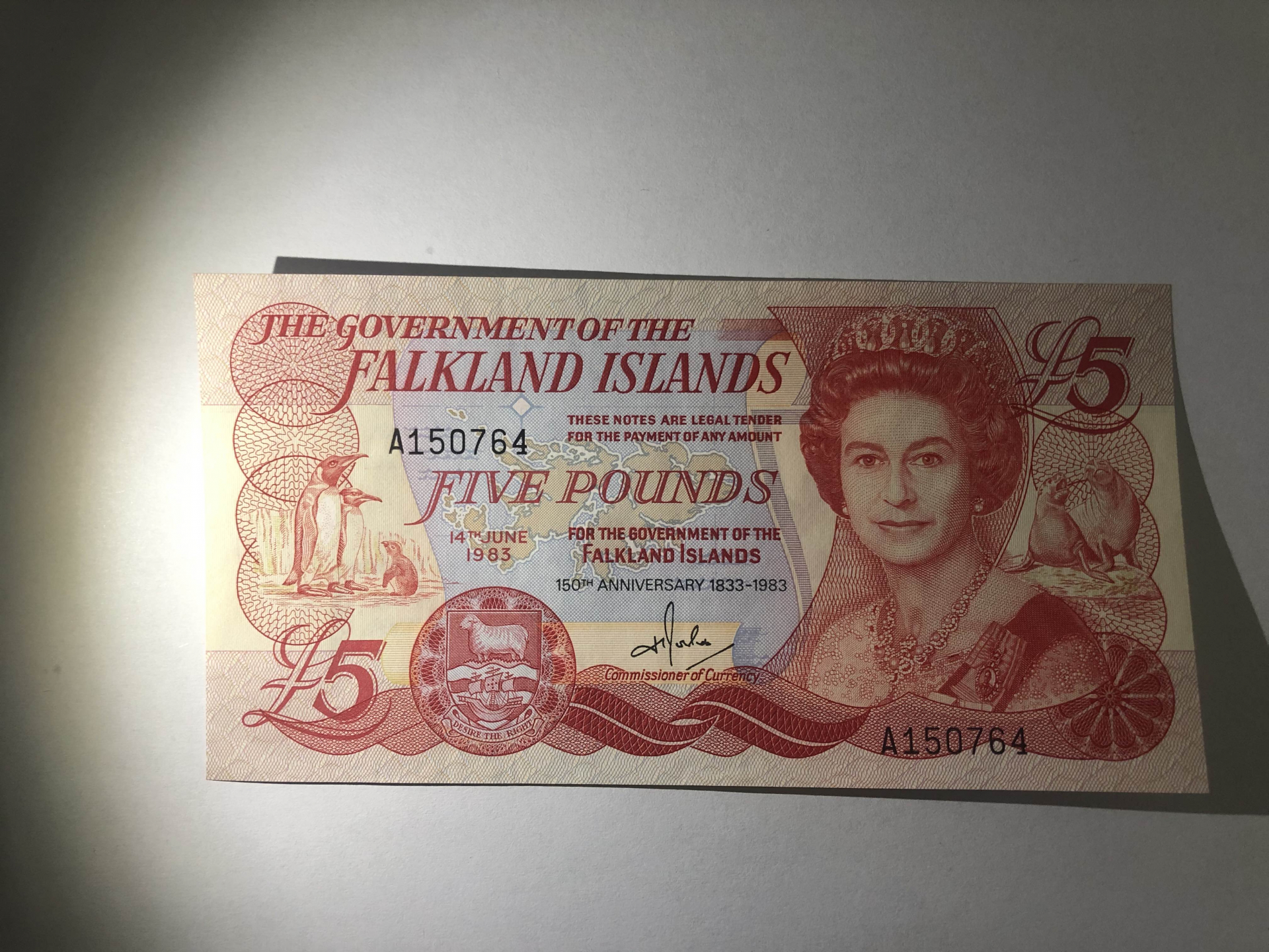 【收藏联盟】第101期拍卖——开启新纪元 福克兰群岛 1983年 5镑 全新UNC 女王纸币