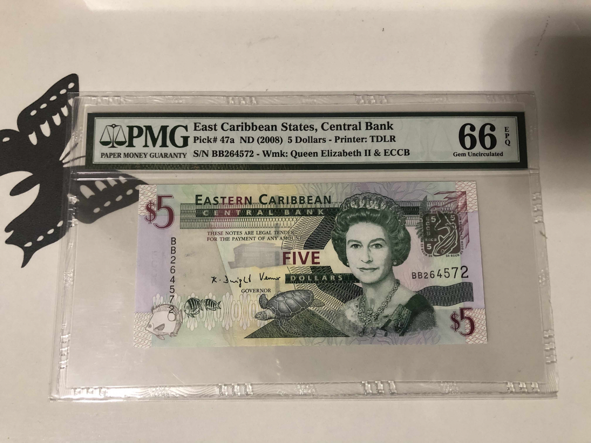 【收藏联盟】第102期拍卖 东加勒比 2008年5元 PMG66EPQ女王纸币