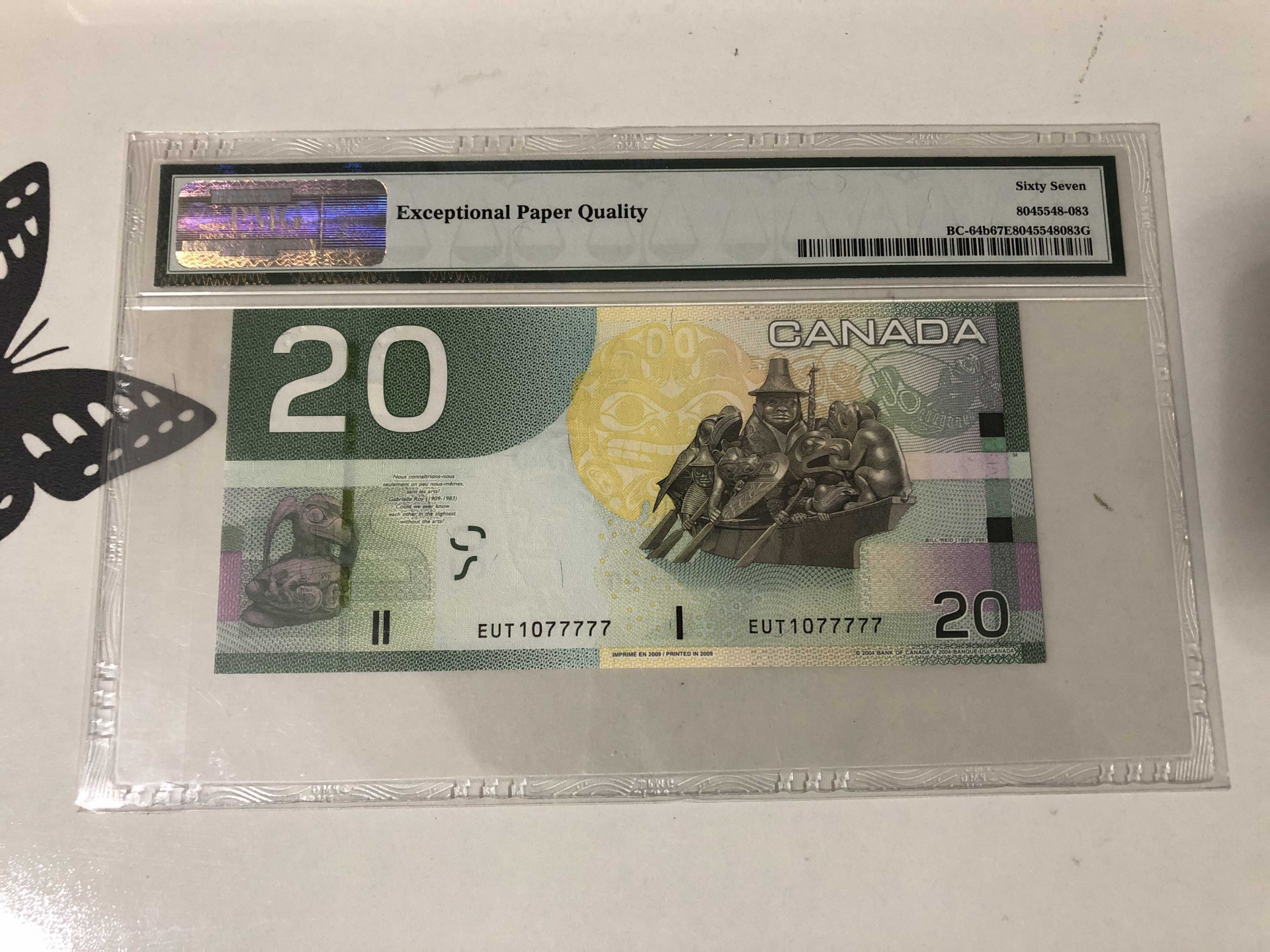 【收藏联盟】第102期拍卖 【大象号77777】加拿大 2008年 20元 PMG67EPQ 高分