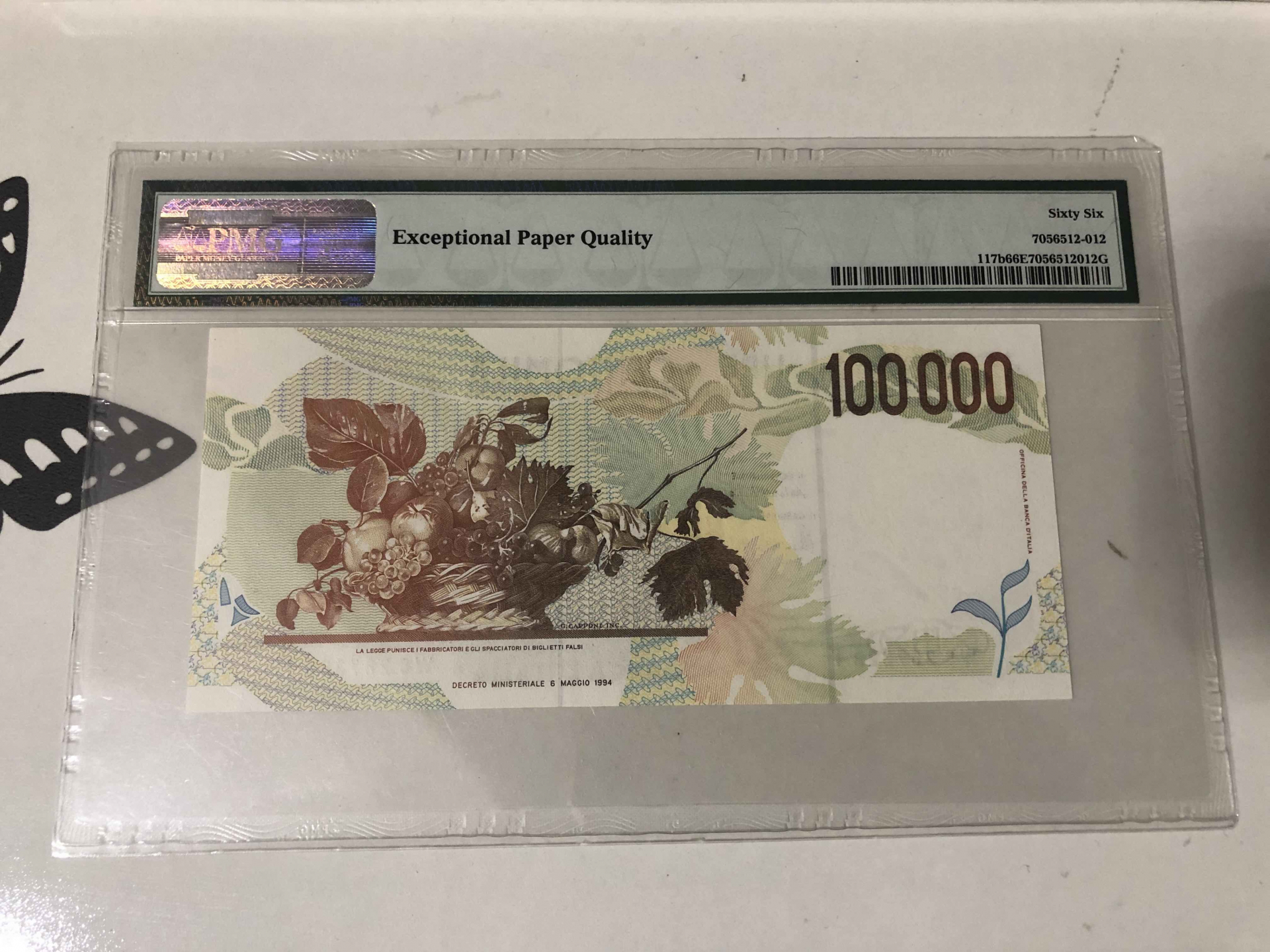 【收藏联盟】第102期拍卖 意大利 1994年 10万里拉 PMG66EPQ  