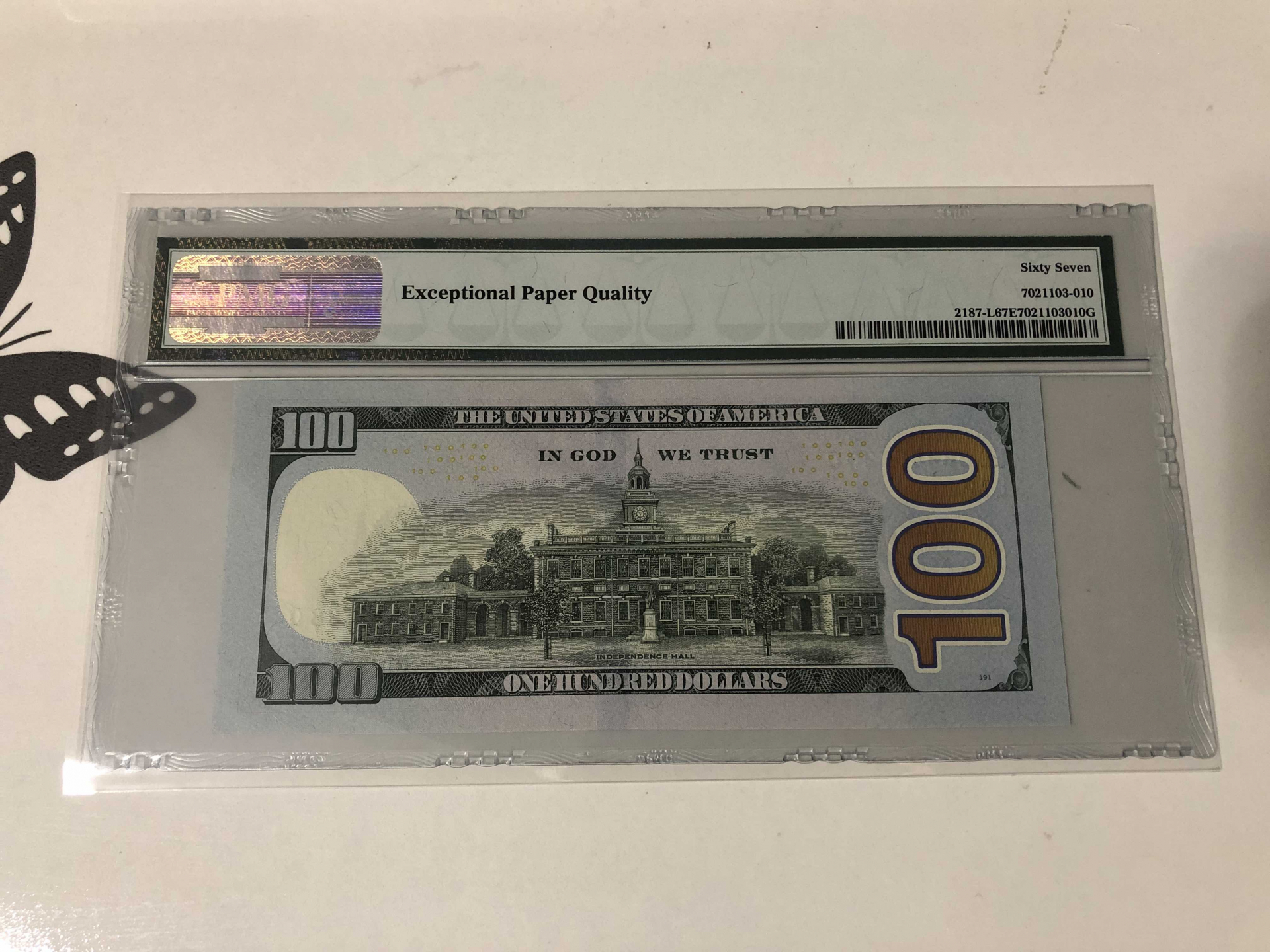 【收藏联盟】第102期拍卖 美国 2009年 100美金 PMG67EPQ 富兰克林 8888狮子头