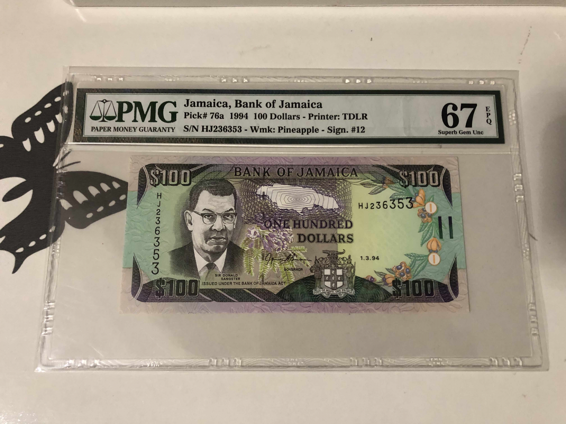 【收藏联盟】第102期拍卖 牙买加 1994年 100元 PMG67EPQ 高分