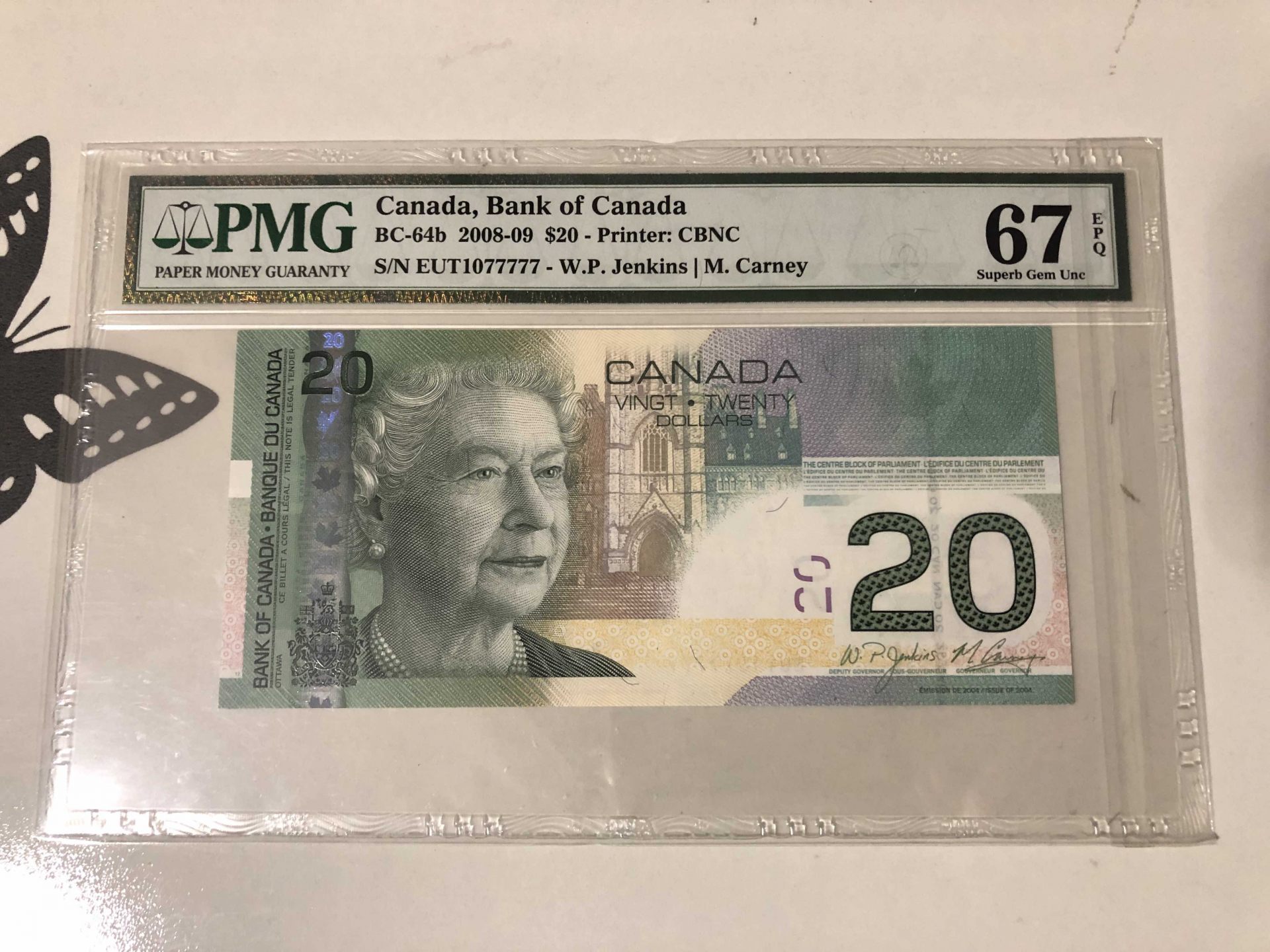 【收藏联盟】第102期拍卖 【大象号77777】加拿大 2008年 20元 PMG67EPQ 高分