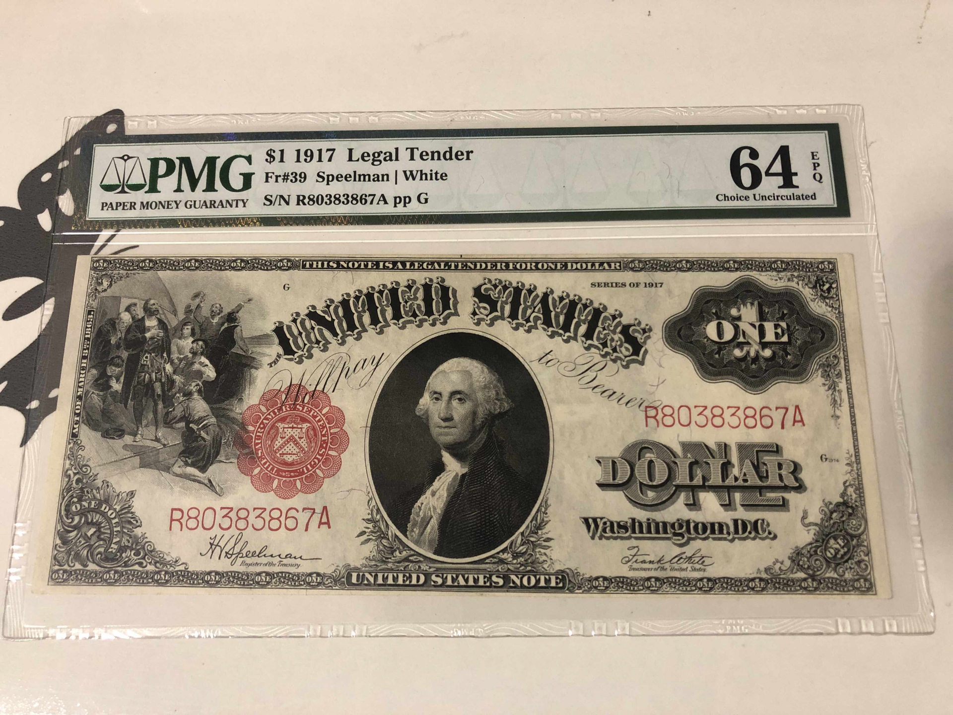 【收藏联盟】第102期拍卖 美国 1917年 1美元 大票幅 经典场景pmg64EPQ 性价比 原票UNC品相