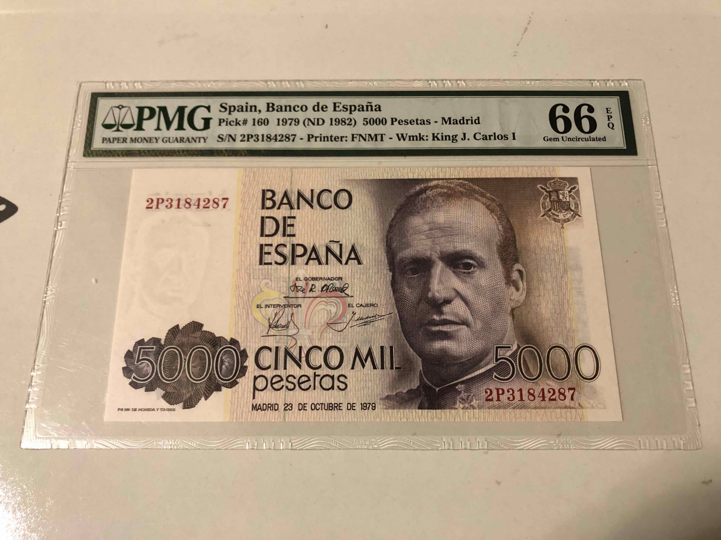 【收藏联盟】第103期拍卖——国庆节专场 西班牙 1979年 5000比塞塔 PMG66EPQ