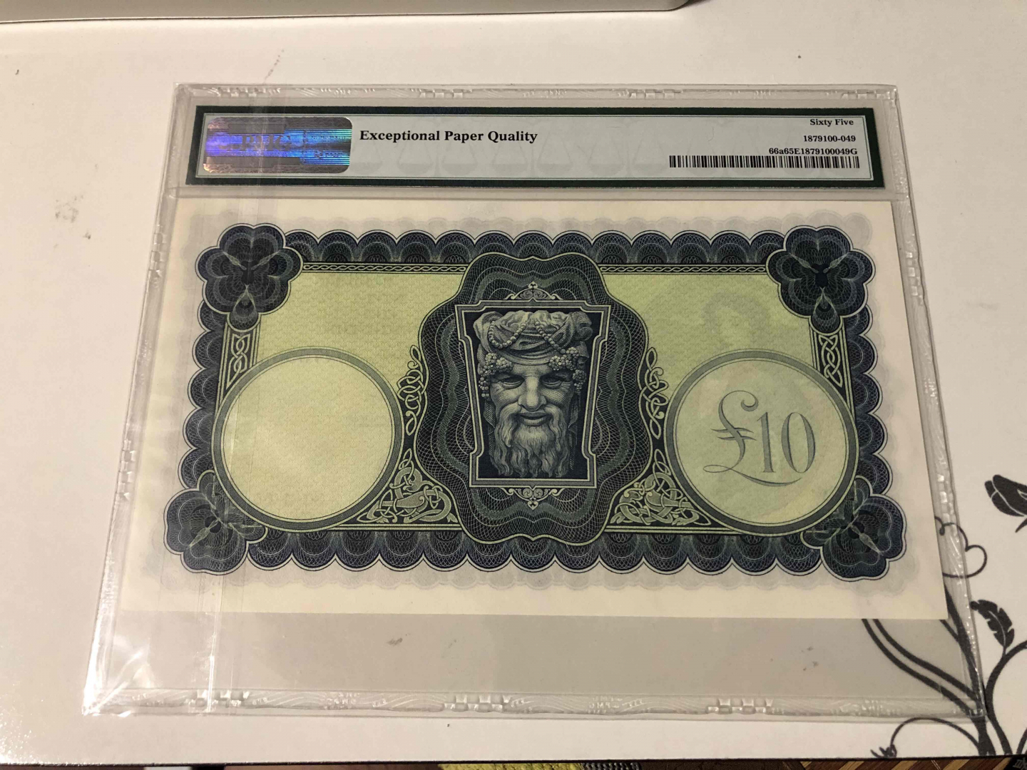 【收藏联盟】第103期拍卖——国庆节专场 爱尔兰 1962-68年 10镑 PMG65EPQ 稀少初版 超大票副 p66a 较少版本