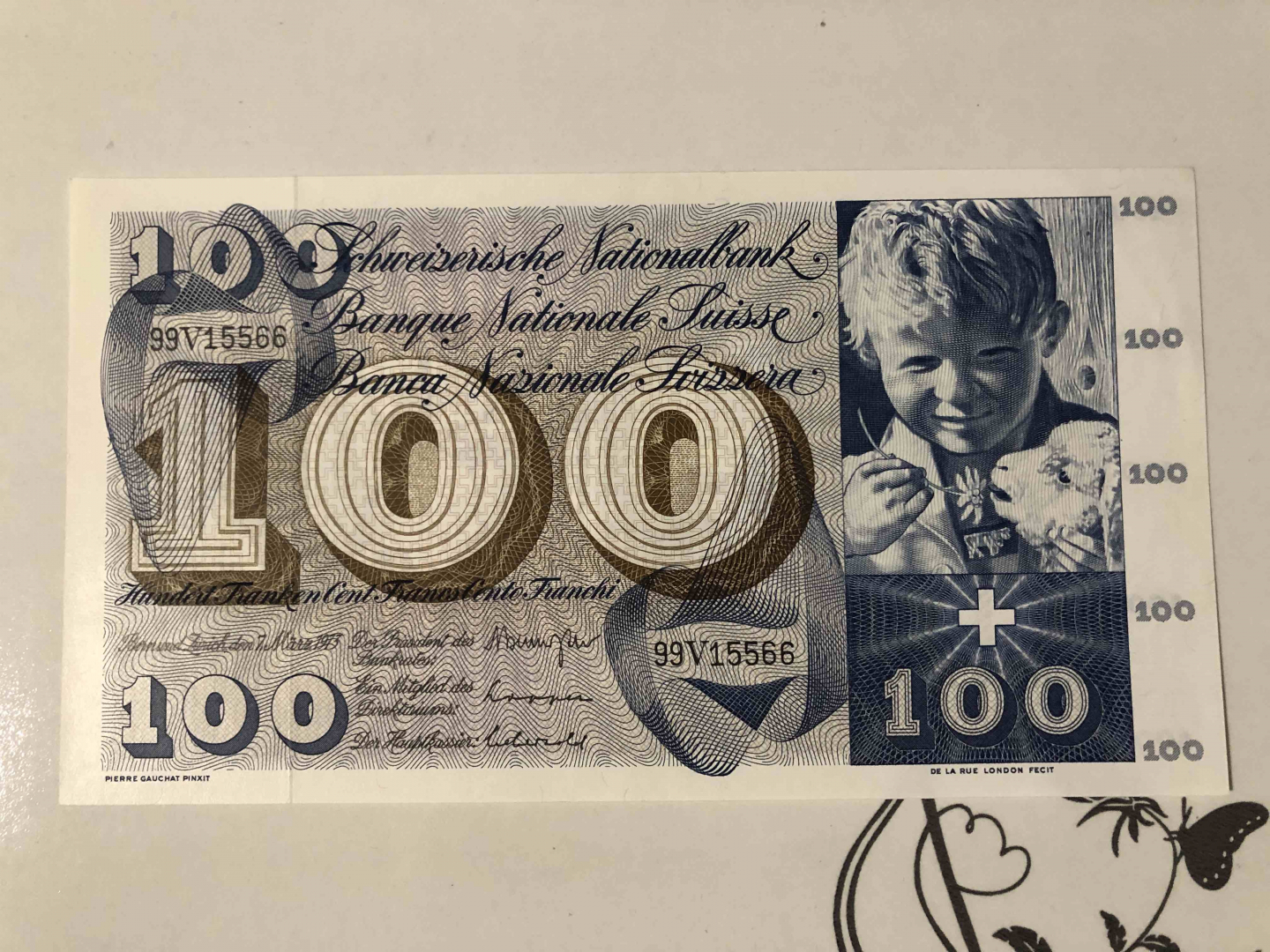 【收藏联盟】第103期拍卖——国庆节专场 瑞士 1973年 100法郎 UNC- 圣马丁割袍 大票幅 精美