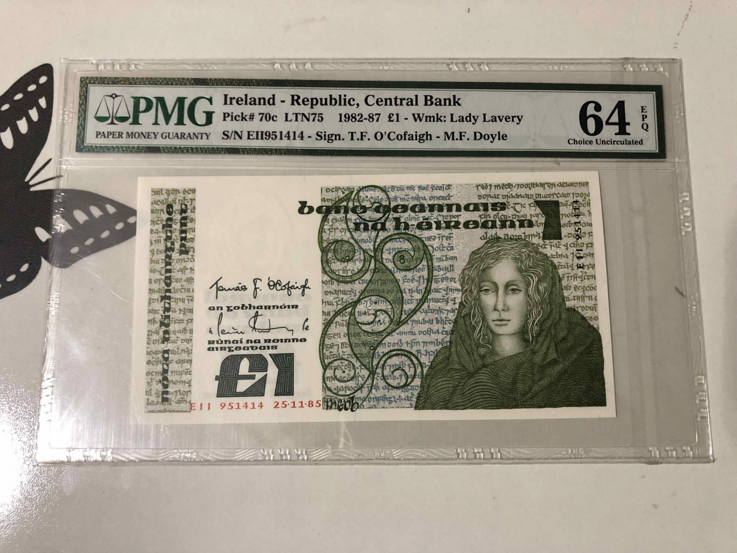 【收藏联盟】第103期拍卖——国庆节专场 爱尔兰 1982-87年 1镑 PMG64EPQ