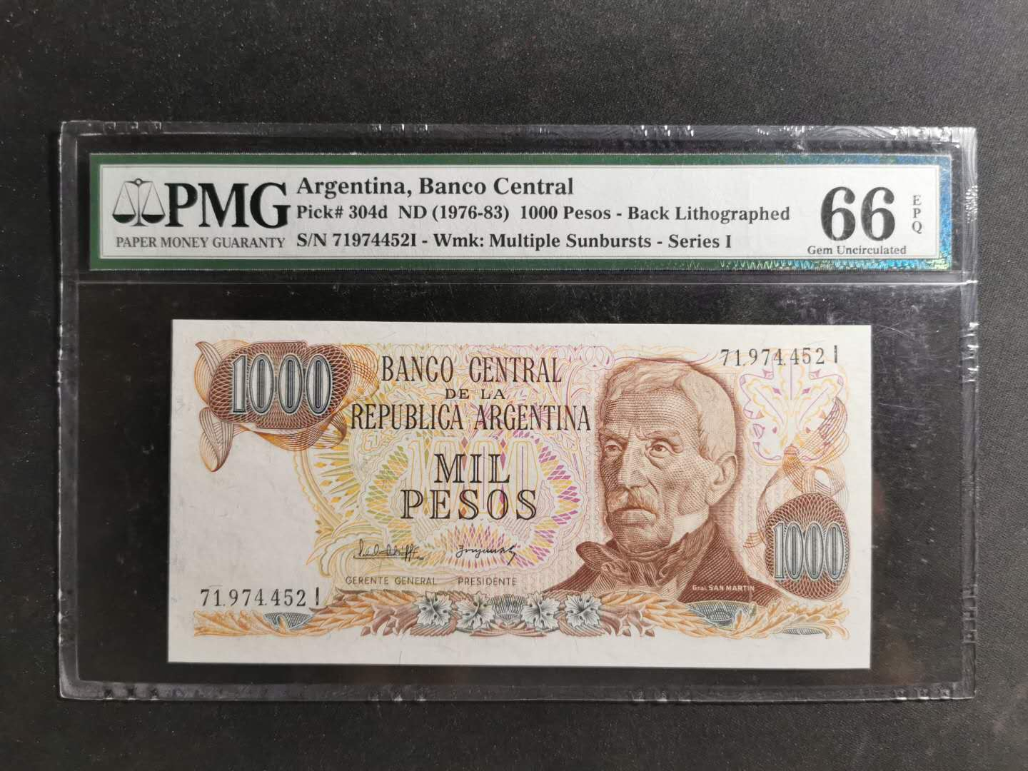 【鲸贝乐淘】千字文·第“海咸河淡”号拍卖 【阿根廷】1976年1000比索，PMG66E