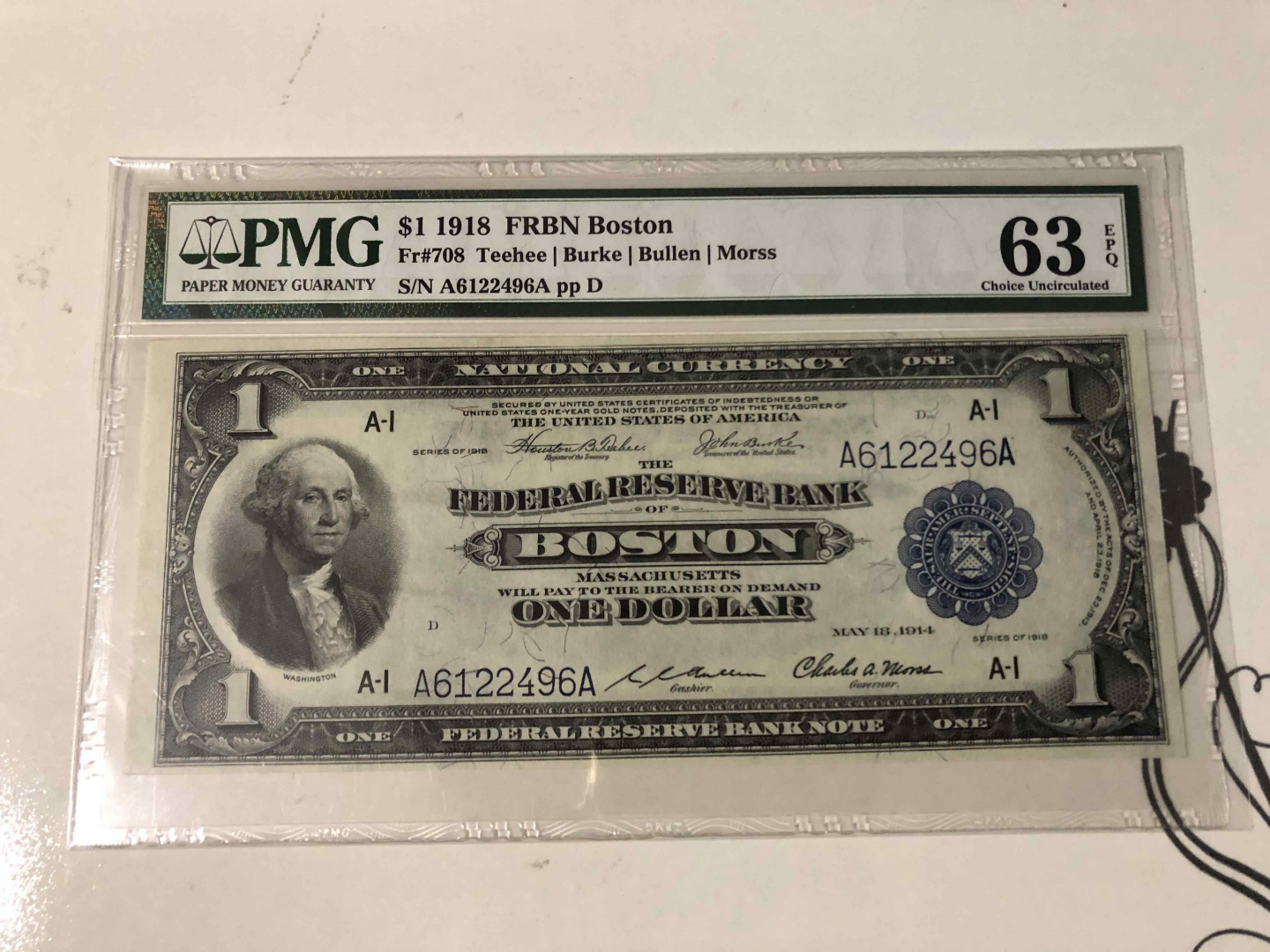 【收藏联盟】第103期拍卖——国庆节专场 美国 1918年 1美金 PMG63EPQ 性价比 AA冠 华盛顿 大飞鹰