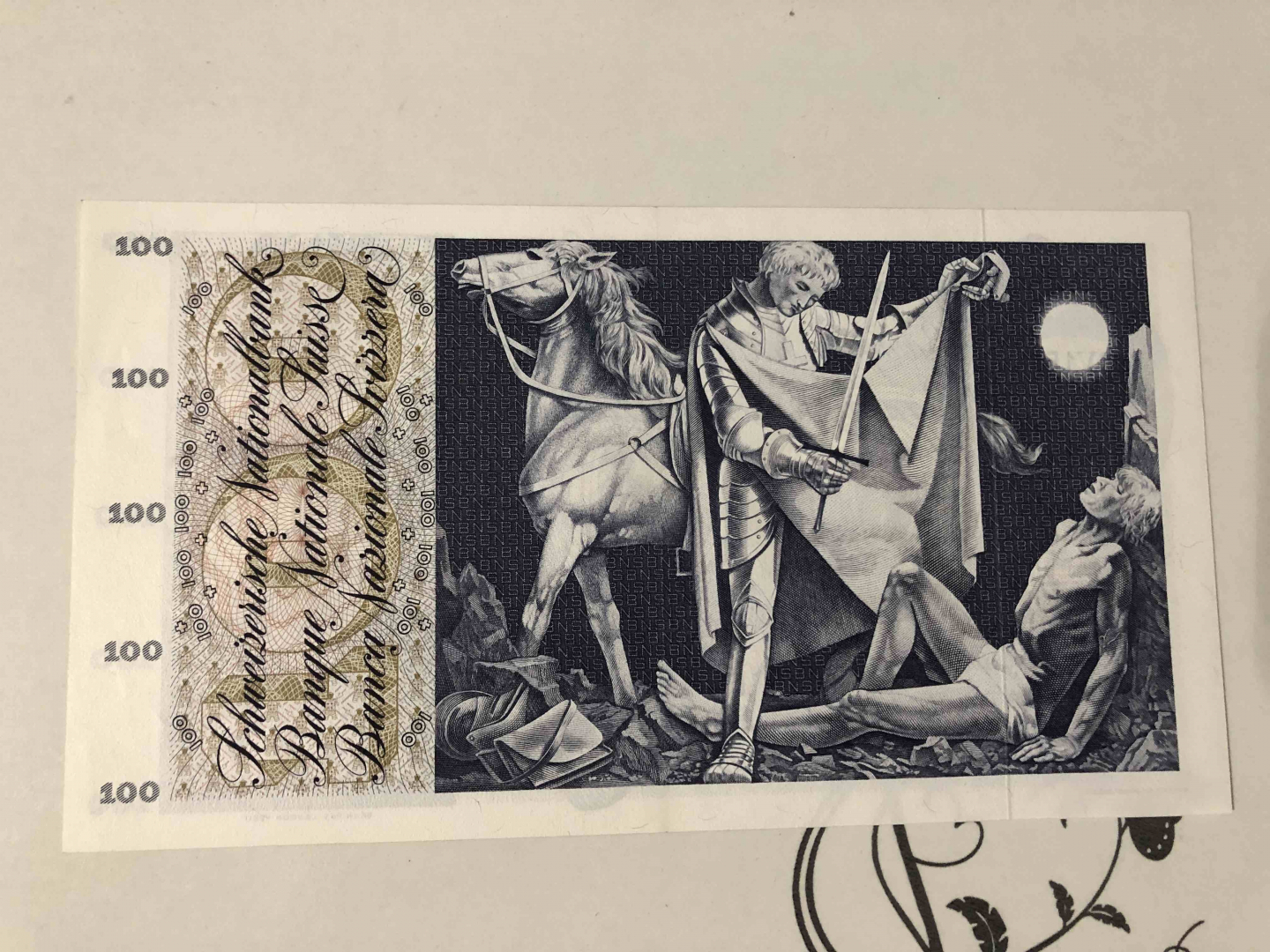 【收藏联盟】第103期拍卖——国庆节专场 瑞士 1973年 100法郎 UNC- 圣马丁割袍 大票幅 精美