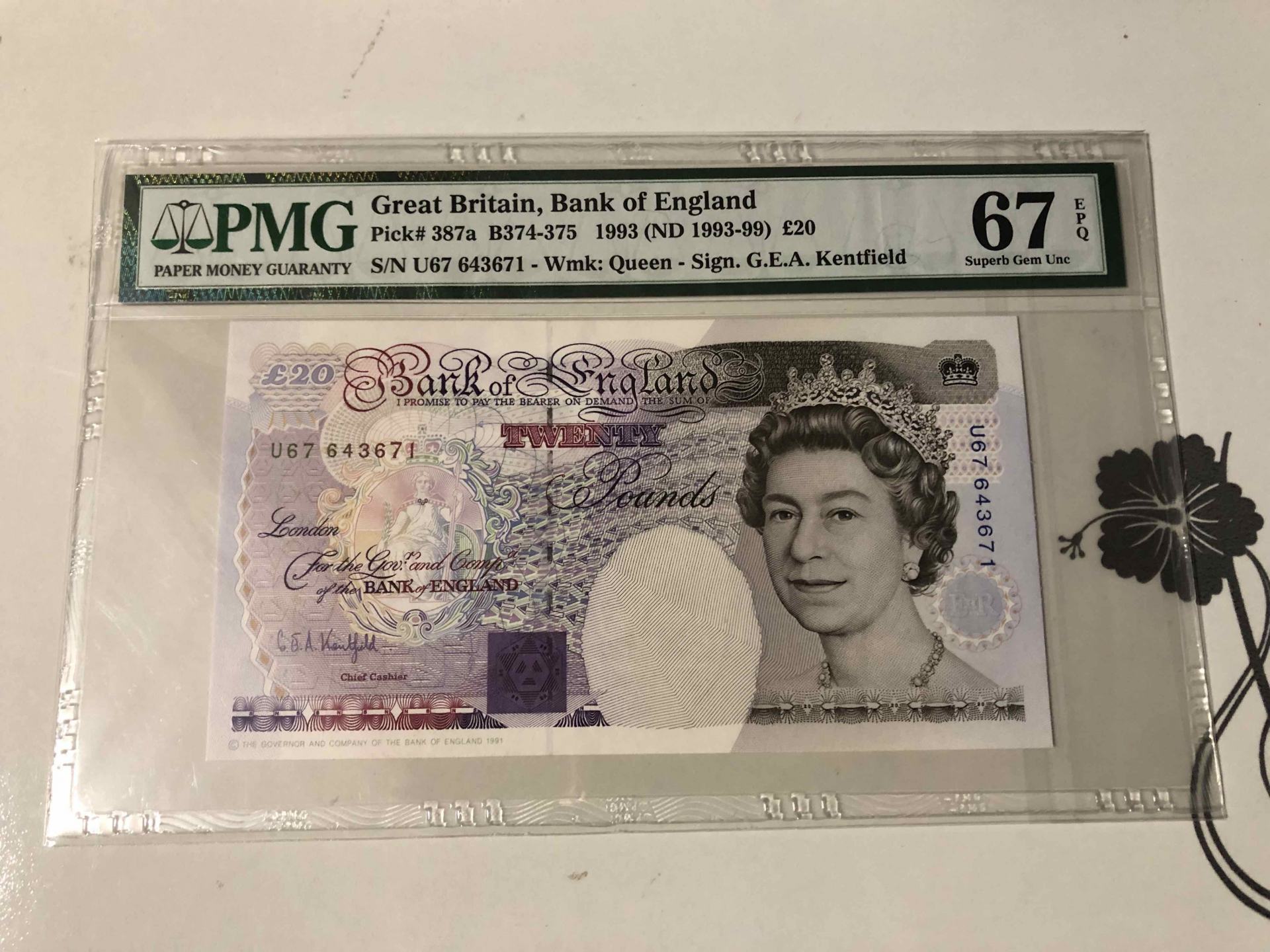 【收藏联盟】第103期拍卖——国庆节专场 英国 1993年 20镑 PMG67EPQ  p387a 皇冠版