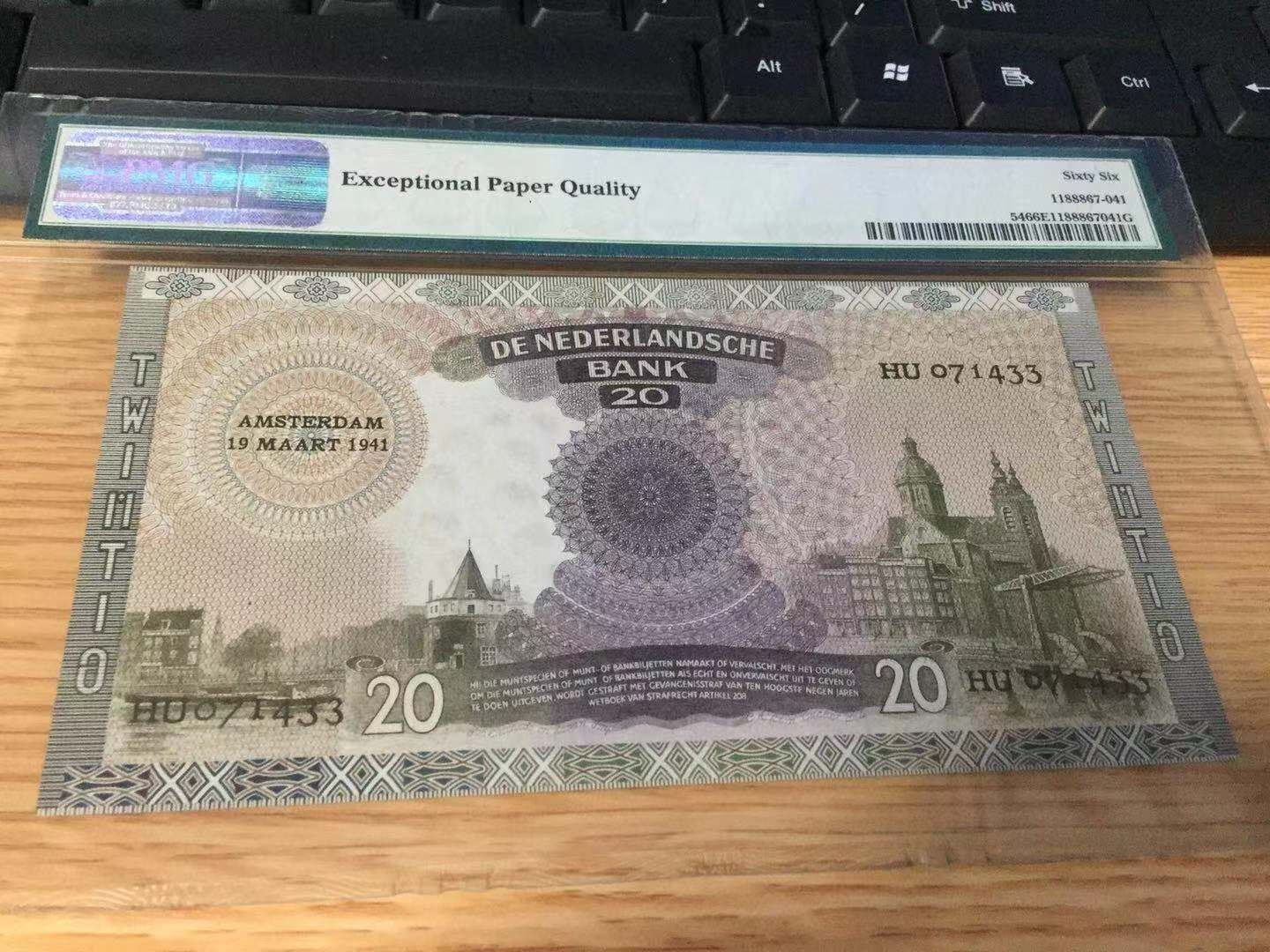 【收藏联盟】第103期拍卖——国庆节专场 荷兰 1939～41年 20盾 p54 Jez经典爱玛女王 pmg66EPQ