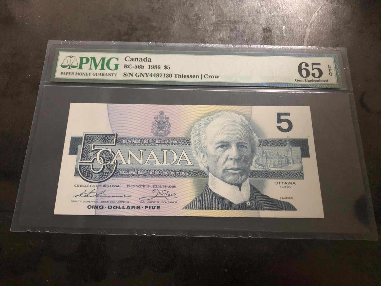 【收藏联盟】第104期拍卖 加拿大 1986年5元 PMG65EPQ