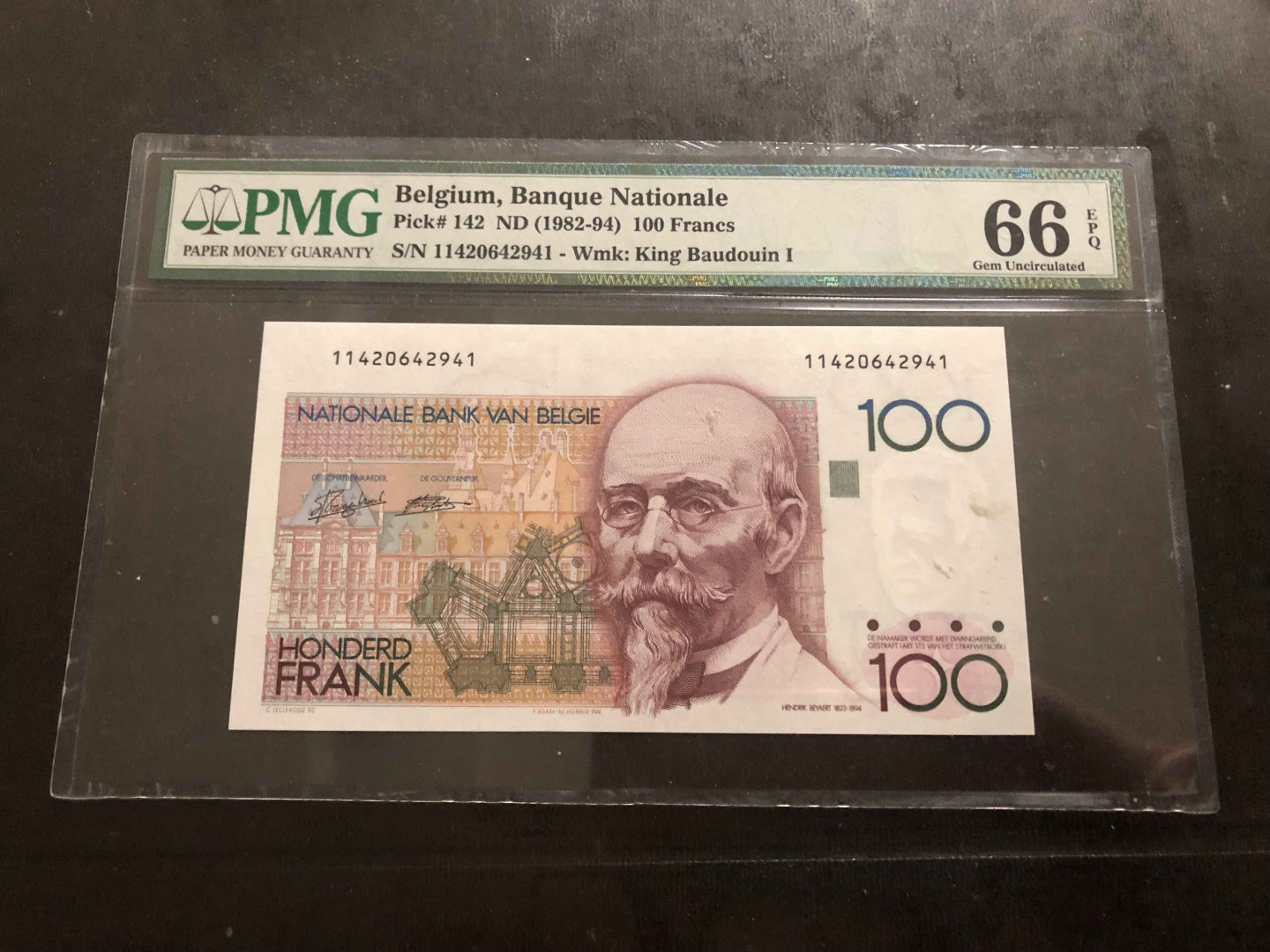 【收藏联盟】第104期拍卖 比利时 1982-94年 100法郎 PMG66EPQ  p142