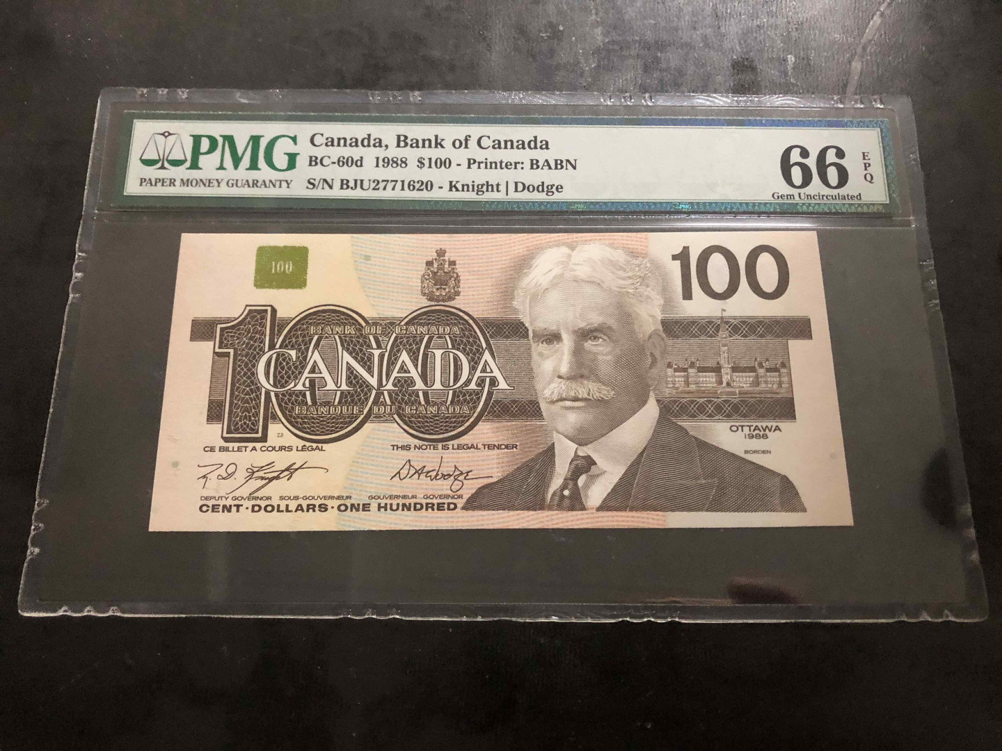 【收藏联盟】第104期拍卖 加拿大 1988年100元 PMG66EPQ