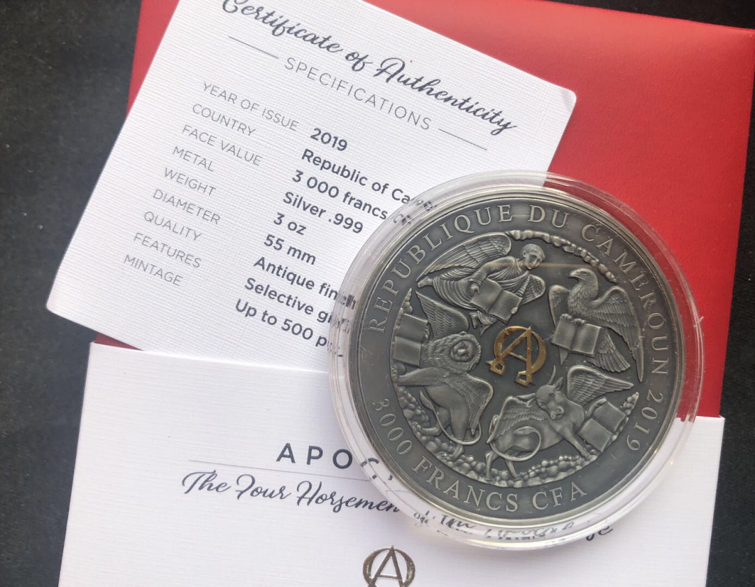 【币观天下】第八十六期钱币拍卖 【喀麦隆】2019年天启4武士仿古镀金银币