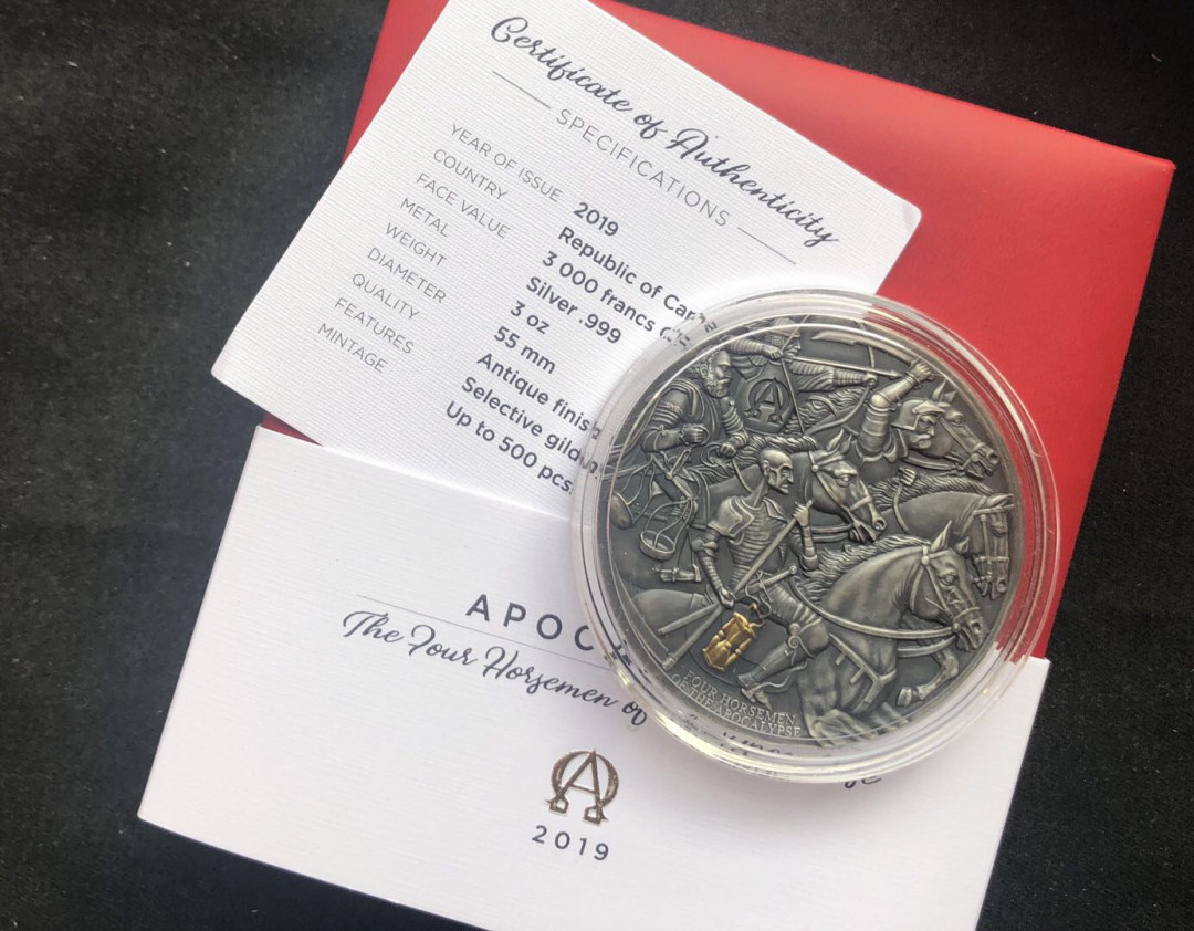 【币观天下】第八十六期钱币拍卖 【喀麦隆】2019年天启4武士仿古镀金银币