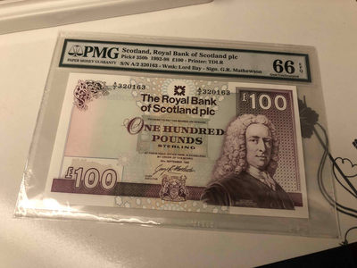 【收藏联盟】第105期拍卖 - 苏格兰 1992-98年 100镑 PMG66EPQ  p350b 