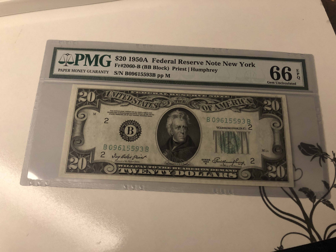 【收藏联盟】第105期拍卖 美国 1950年 20美金 PMG66EPQ 绝品