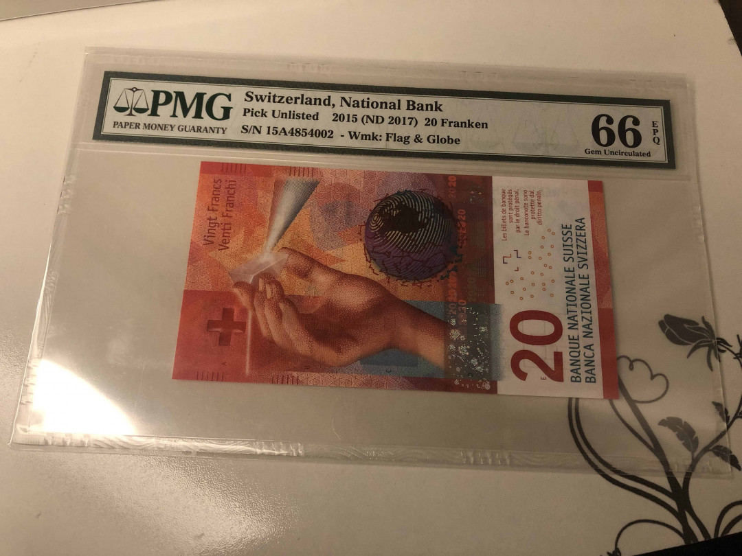 【收藏联盟】第105期拍卖 瑞士 2015年 20法郎 PMG66EPQ  A版