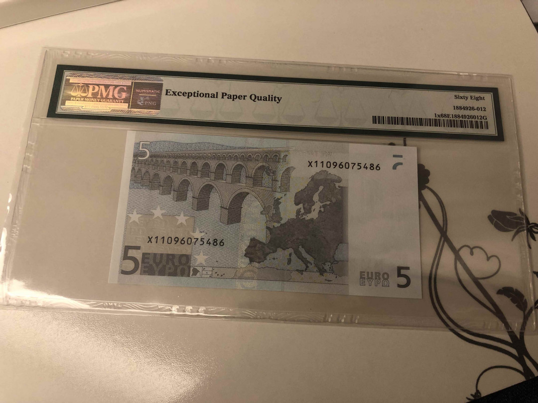 【收藏联盟】第105期拍卖 【高分一签】欧盟 2002年 5欧元 PMG68EPQ 超高分德国版 